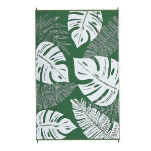Outdoor Rug Modern Tropical Leaf Woven Carpet Waterproof Plastic Straw Rug, UV-Resistant Reversible Mat for Camping RV Porch Deck Balcony Beach - 1 of 4