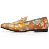 Santimon Men's Floral Brocade Loafers with Gold Buckle Stylish Slip-on Dress Shoes Orange - 3 of 4