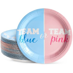 Blue Panda 80-Count Disposable Paper Plates, Gender Reveal Party Supplies, Team Blue or Team Pink, 9x9 inches - 1 of 4