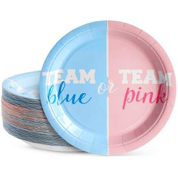 Blue Panda 80-Count Disposable Paper Plates, Gender Reveal Party Supplies, Team Blue or Team Pink, 9x9 inches