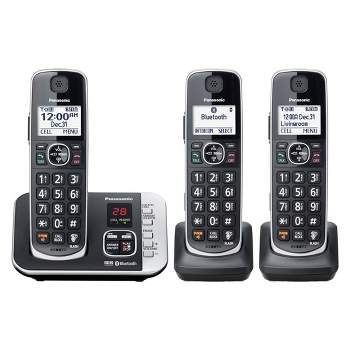 Panasonic Cordless Phone with Link to Cell and Digital Answering Machine, 3 Handsets - Black (KX-TGE663B)
