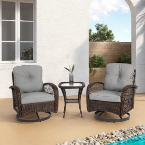 VisioGear 3 Pieces Patio Swivel Rocker Seating Sets with Thickened Cushions and Glass Coffee Table for Backyard, Grey, 25.1"*28.76"*33.8" - 1 of 4