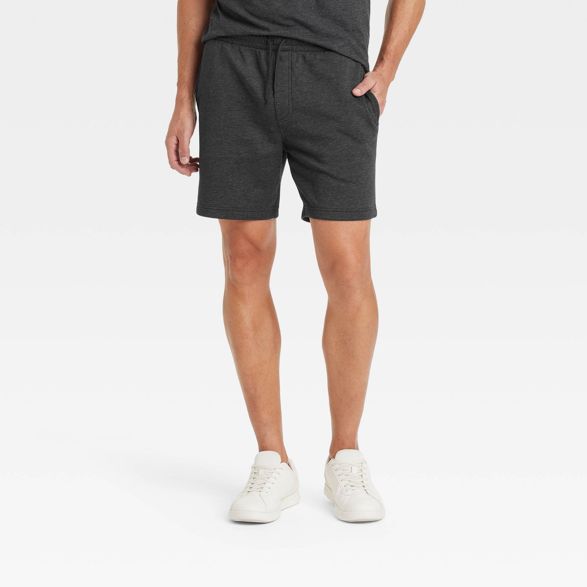 Men's Every Wear 7" Ultra Soft Fleece Pull-On Shorts - Goodfellow & Co™ Dark Gray S: Mid Rise, Drawstring Waistband