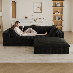78.8" Corduroy Cloud Feather-filled L-Shaped Sectional Sofa with Deep Seat, Double-Layer Design, Removable Cushions, No Assembly, and DIY Combination - 1 of 4