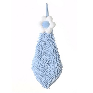 REGALWOVEN Soft Absorbent Flower Pattern Chenille Hand Towel with Loop 6" x 15" 1 Pack - 1 of 4