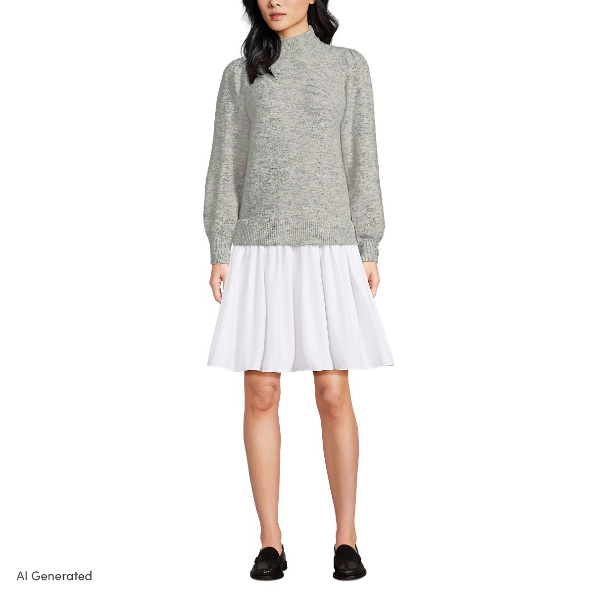 Lands' End Women's Fuzzy Lantern Sleeve Mock Neck Mini Twofer Dress