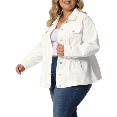 Agnes Orinda Women's Plus Size Classic Denim Washed Front Long Sleeve Jean  Jackets White 3x : Target
