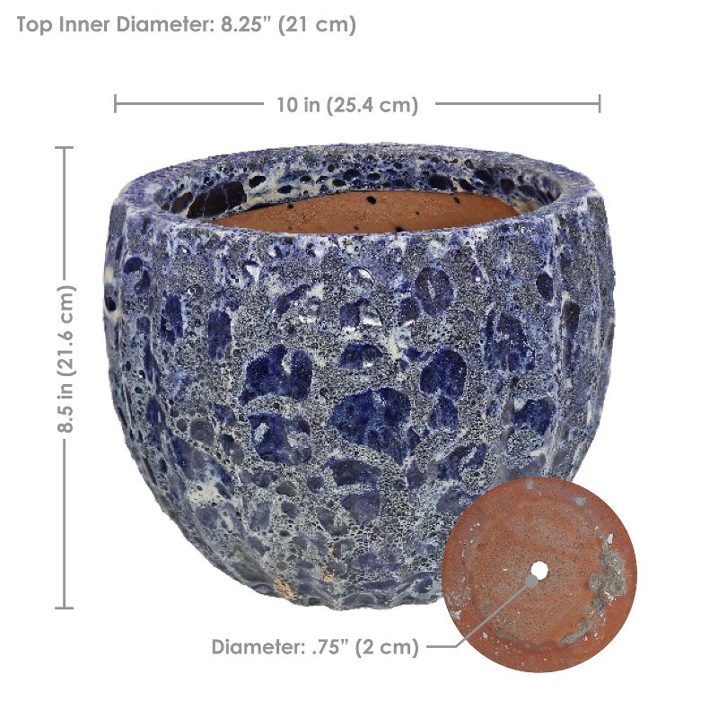 Sunnydaze Fluted Lava Finish Ceramic Planter - Dark Blue - 10" Round - Set of 2, 2 of 8