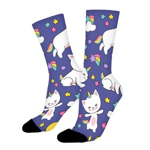Cute-Cats-Corn Women Printed Crew Socks Funny Funky Socks Soft Polyester Novelty Gifts for Artists Men - 1 of 4
