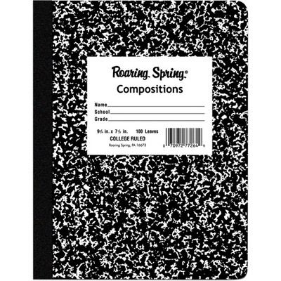 Roaring Spring Composition Book College Ruled 100 Sh 9-3/4"x7-1/2" BK Cvr 77264