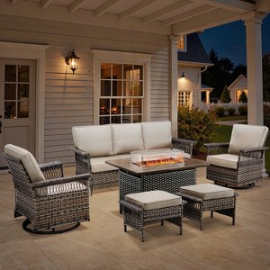 Belord Outdoor Patio Furniture Set with Propane Firepit Table with Glass Wind Guard, Patio Firepit Set with Patio Sofa and Swivel Rocking Glider Chair - 1 of 4