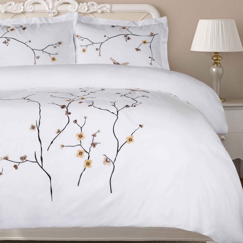 Floral Embroidered Modern Cotton Duvet Cover and Pillow Sham Set by Blue Nile Mills, 3 of 5