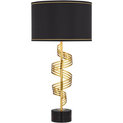 Possini Euro Design Athena Modern Buffet Table Lamp 35 1/2" Tall Sculptural Gold Leaf Black Drum Shade Bedroom Living Room Bedside Nightstand Off | MainPlace Mall