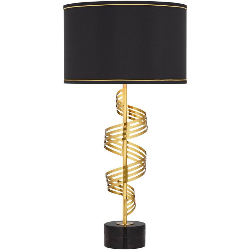 Possini Euro Design Lyrical Modern Table Lamp 32 1/4" Tall Sculptural Gold Ribbon Twist Black Fabric Drum Shade Bedroom Living Room Bedside Nightstand, 1 of 10