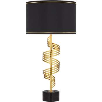 Possini Euro Design Lyrical Modern Table Lamp 32 1/4" Tall Sculptural Gold Ribbon Twist Black Fabric Drum Shade Bedroom Living Room Bedside Nightstand