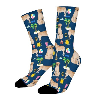 Yellow Lab Labrador Retriever Dog Women Printed Crew Socks Funny Funky Socks Soft Polyester Novelty Gifts for Artists Men