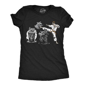 Womens Funny T Shirts Karate Kicking Raccoon Sarcastic Graphic Tee For Ladies - Crazy Dog Women's T Shirt - 1 of 4
