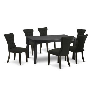 HomeStock 7-Piece Black Finish Solid Wood Top Dining Table with 6 Parson Chairs - 1 of 4