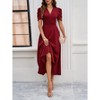 Womens High Waisted V Neck Summer Dress Puff Short Sleeve Casual A Line Flowy Maxi Dress - 2 of 4
