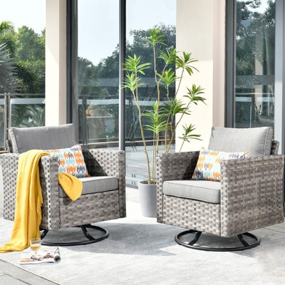 XIZZI Outdoor Rocking Chair 360 Degrees Swivel, Patio Bistro Set of 2, PE Rattan All Weather Outside Rocker Chair for Porch, Garden and Terrace