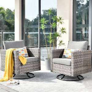 XIZZI Outdoor Rocking Chair 360 Degrees Swivel, Patio Bistro Set of 2, PE Rattan All Weather Outside Rocker Chair for Porch, Garden and Terrace - 1 of 4
