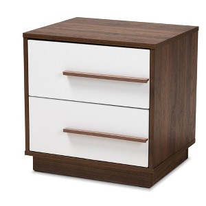 Baxton Studio Mette Walnut Finished Wood Nightstand White: Contemporary Bedside Table with Drawer, Meets ASTM Standards - 1 of 4