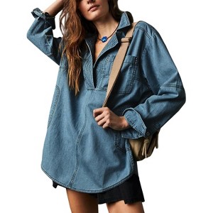 Imily Bela Casual V Neck Denim Shirt Jacket Long Sleeve Womens Wardrobe Essential - 1 of 4