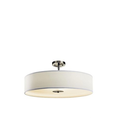 24" Brushed Nickel Drum Ceiling Light with White Shade