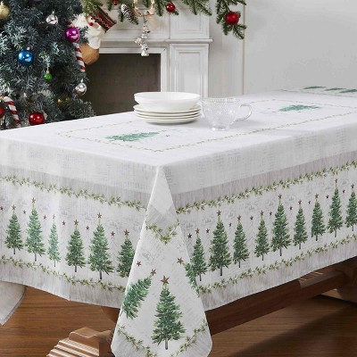 Festive Green Pine Trees Polyester Holiday Tablecloth, 60" x 120"