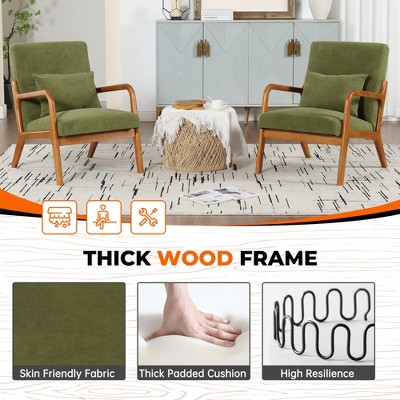 HOMEFUN Mid Century Modern Upholstered  PU Leather Wooden Frame Accent Armchair with Pillow and Cushion