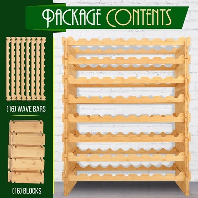 Bamboo 8-Tier Stackable 72-Bottle Wine Rack
