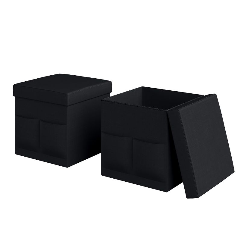 Hasting Home Set of 2 Folding Ottomans with Storage Pockets, 1 of 4