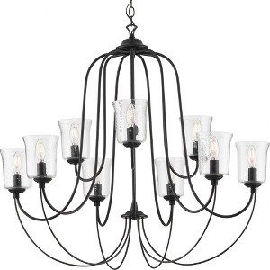 Progress Lighting, Bowman Collection, 9-Light Chandelier, Matte Black, Clear Glass Shades - 1 of 3