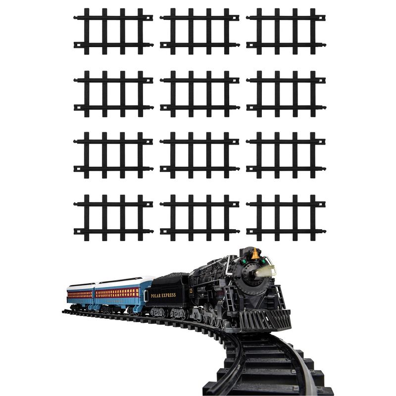Lionel Trains 12 Pieec Straight Train Tracks & 711803 The Polar Express Battery Powered Ready to Play Model Train Set with Remote, 1 of 7
