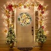 24 Inch Gold Christmas Wreath,Pre-Lit Christmas Wreath with Artificial Flowers Leaves - 3 of 4