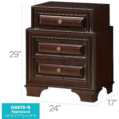 Cappuccino 3-Drawer Real Wood Veneer Nightstand 28"x28"
