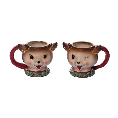 Transpac Dolomite Mini Vintage Christmas Reindeer Mug - Charming Ceramic Decorative Object for Holiday Cheer