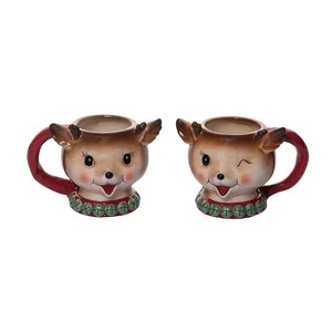 Transpac Dolomite Mini Vintage Christmas Reindeer Mug - Charming Ceramic Decorative Object for Holiday Cheer - 1 of 1