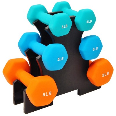 Sapphtopaz Neoprene Dumbbell Set with Vertical Rack, Hand Weights for Exercise and Muscle Toning, Multiple Colored