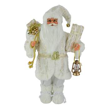 Northlight 12" Standing Santa Christmas Figure Dressed in Plush Winter White and Gold