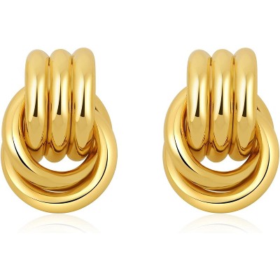 Trendy Gold Plated Knot Earrings for Women Chunky Statement Drop Dangle Earrings Lightweight Fashion Accessories Gold Jewelry