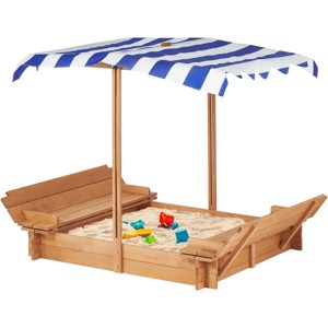 SUGIFT Kids Foldable Wooden Sandbox with Retractable UV-Protection Canopy and Bench Seats - 1 of 4