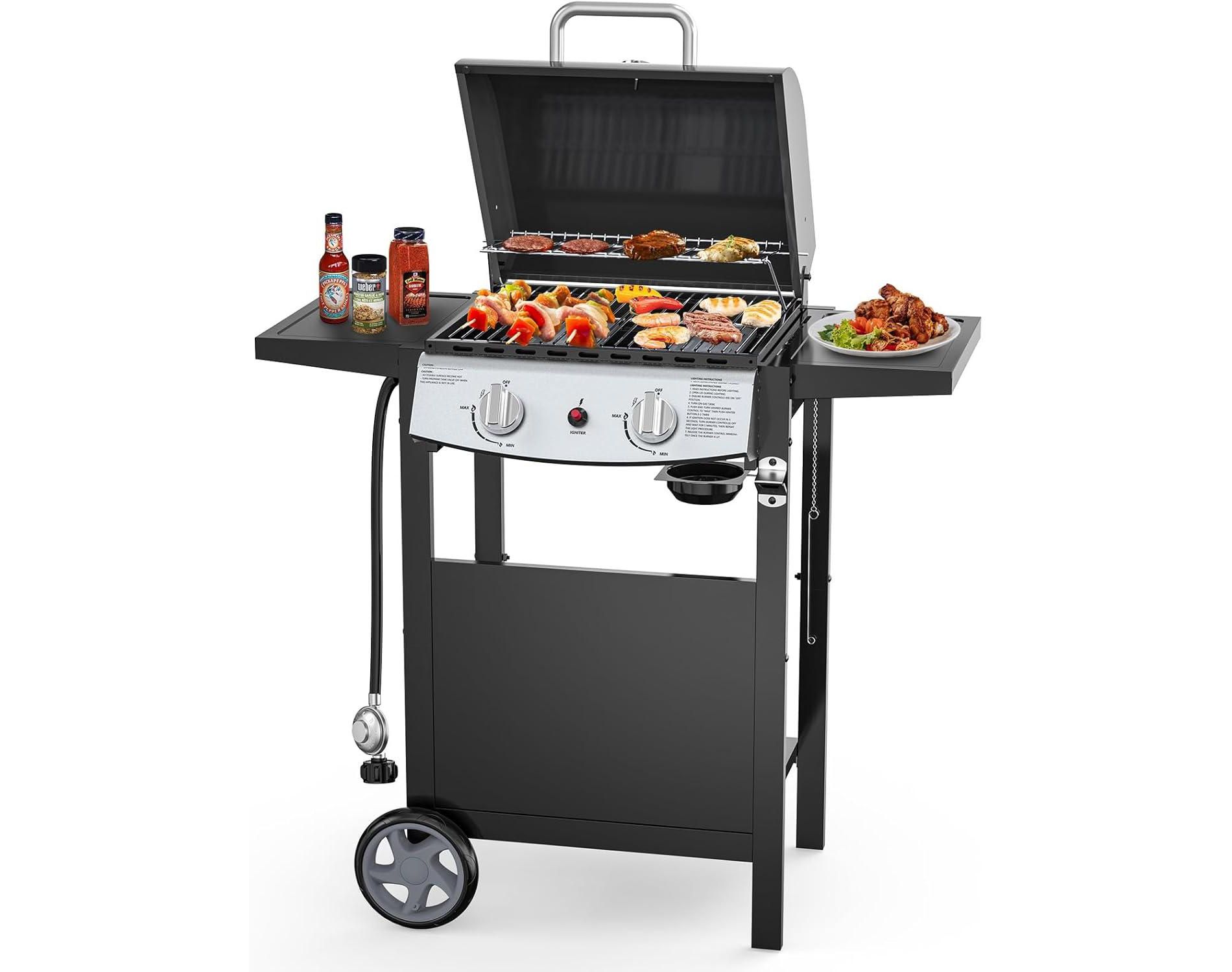 ZAFRO 3-Burner Propane Gas Grill with Side Burner 34,000 BTU Stainless Steel Outdoor BBQ Grill, Cast Iron Grates, Portable for Patio, Camping