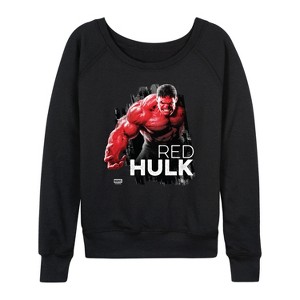 Women's - Marvel - Red Hulk Lightweight French Terry Wide Neck Long Sleeve Graphic Shirt - 1 of 4