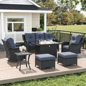 LayinSun Wicker Outdoor Furniture Set with 6-inch Comfy Cushions, High Back Patio Furniture Set with Swivel Rocking Chairs and Side Table - 1 of 4