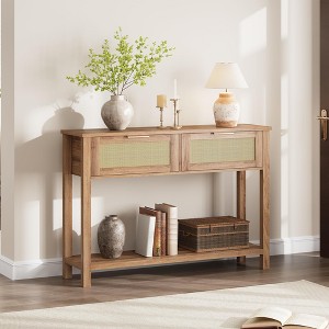 Rattan Console Table with 2 Storage Drawers, Boho Entryway Sofa Table for Living Room Hallway Foyer - 1 of 4
