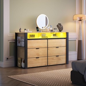 GALAXHERO 50.79'' White Wood 6-Drawer LED Dresser – Storage Organizer with Power Outlets (Fits 55'' TV) for Bedroom, Closet & Living Room - 1 of 1
