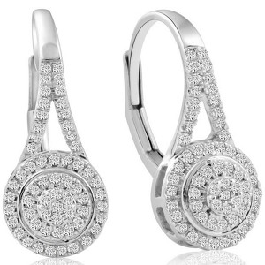 Pompeii3 3/8Ct Halo Diamond Hoops With Lever Backs in White or Yellow Gold 18mm Tall - 1 of 4