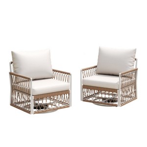 TiramisuBest [Set of 2] Outdoor Lounge Chairs with Handwoven Rope & Waterproof Cushions,Steel Frame for Patio, Garden & Poolside,Beige - 1 of 4