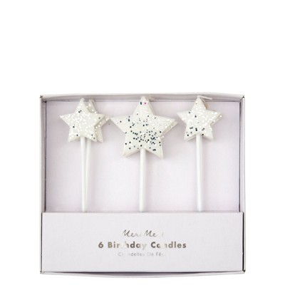 Meri Meri - Silver Glitter Star Candles - Cake Candles - 6ct